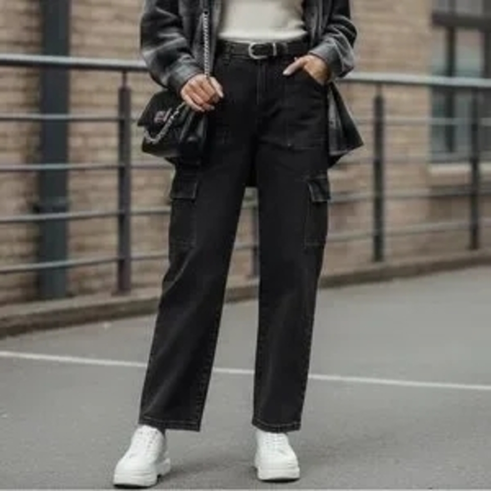 Michael Kors Washed Black Cargo Straight-Leg Pants